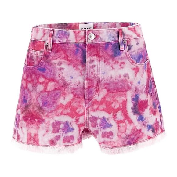 Isabel Marant Etoile Lesia Printed Cotton Shorts In Mulberry Denim Jean Tie Dye - Picture 9 of 12